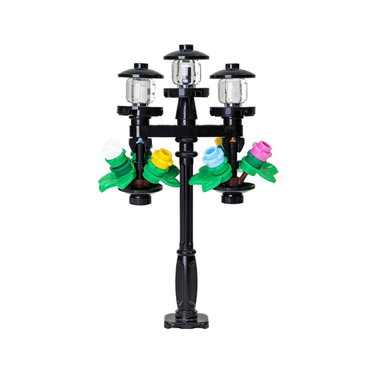Black City Lamppost with Two Hanging Flower Baskets - Build Kit - Made Using LEGO® Parts
