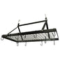 Black Metal Rectangular Pot Rack with 12 Hanging Hooks - Holds up to 40 lbs.