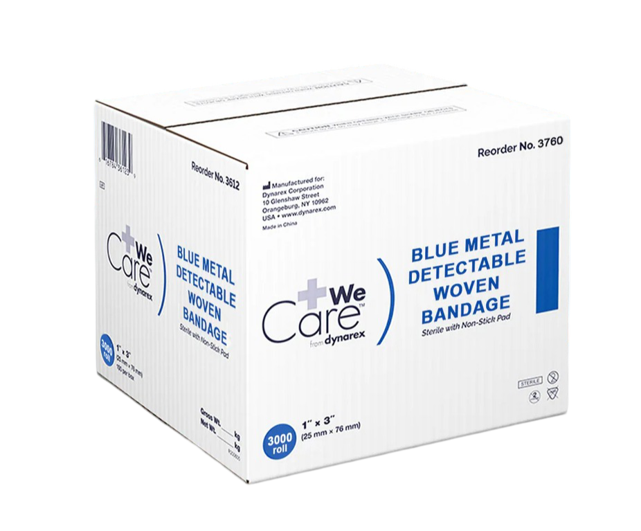Dynarex Blue Metal Detectable Woven Bandage, 1" x 3" (3000 Count)