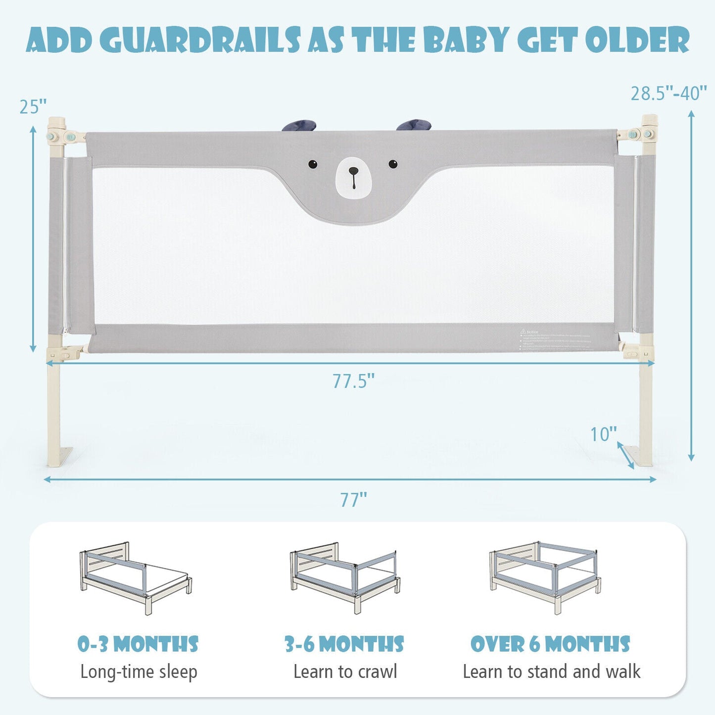 Vertical Lifting Baby Bedrail Guard with Double Safety Child Lock