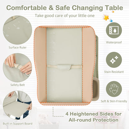 Baby Diaper Changing Table with Water Basin Wheel-Green