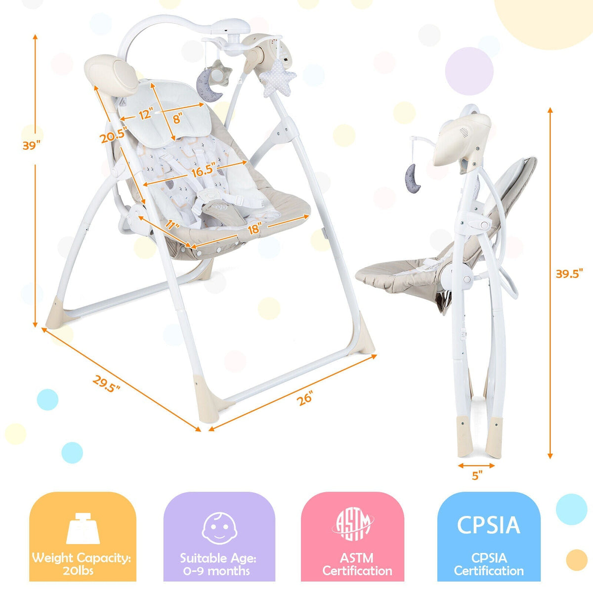 Electric Foldable Baby Rocking Chair with Adjustable Backrest