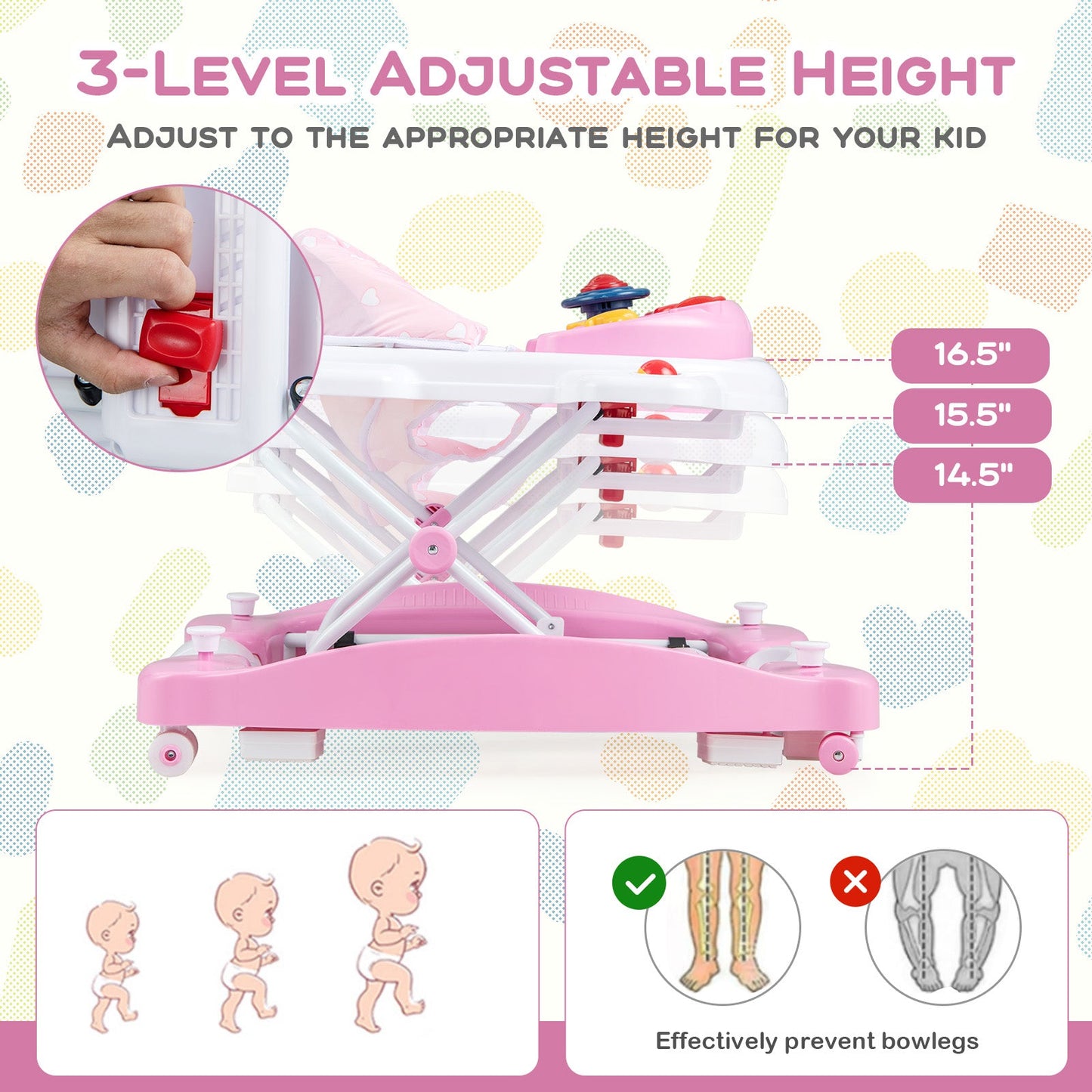 6 in 1 Foldable Baby Walker with Adjustable Height-Pink