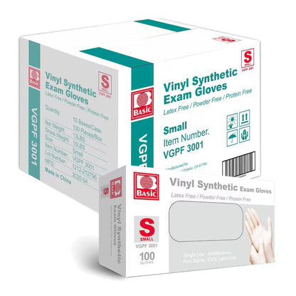 Basic Medical Disposable Vinyl Gloves Powder Free, Latex Free Clear 1000 count