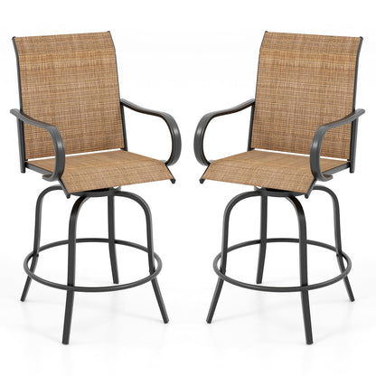 2 Pieces 360 Rotating Bar Stool Set with Armrests for Patio