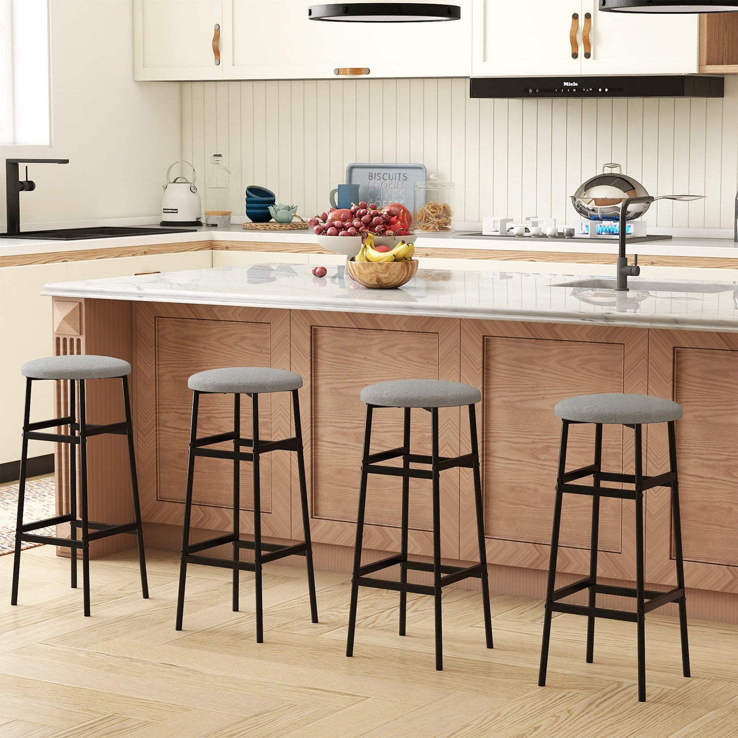 Bar Stools Set of 2 with Sturdy Metal Frame and Footrest