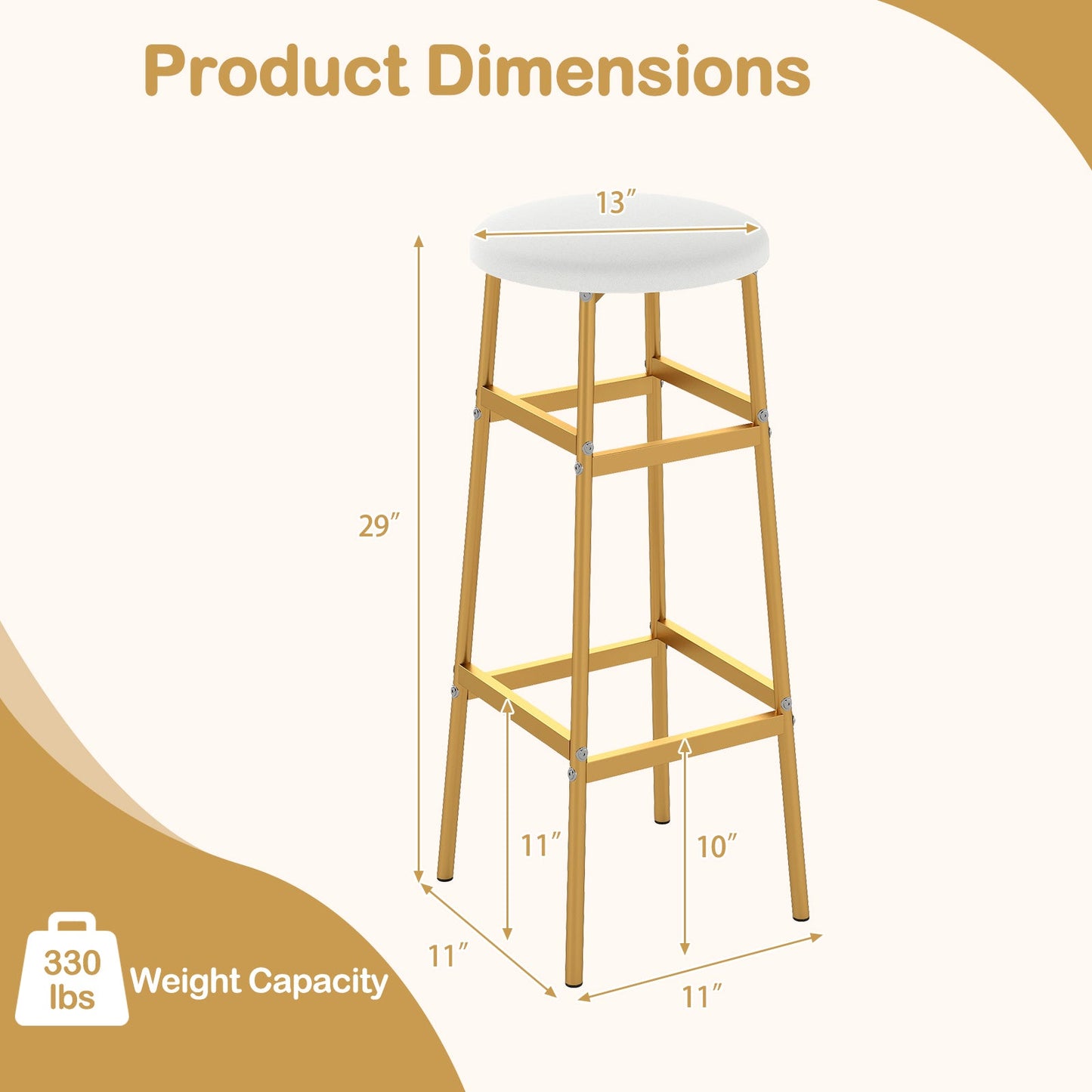 Bar Stools Set of 2 with Sturdy Metal Frame and Footrest