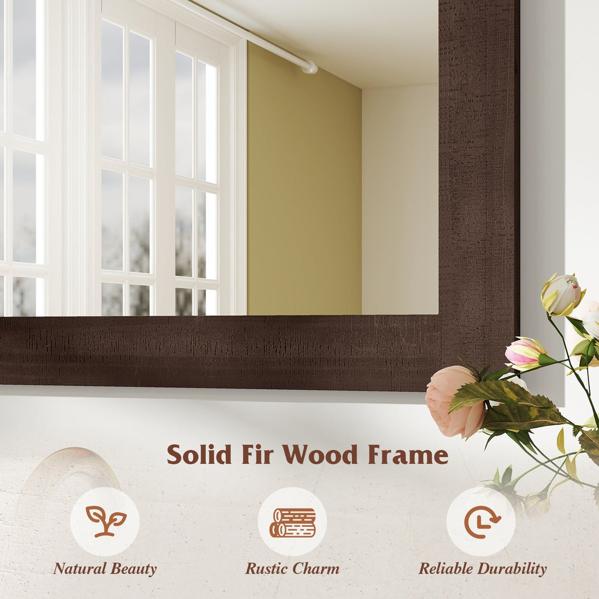Rustic Wood Frame Barn Door Style Farmhouse Wall Mirror