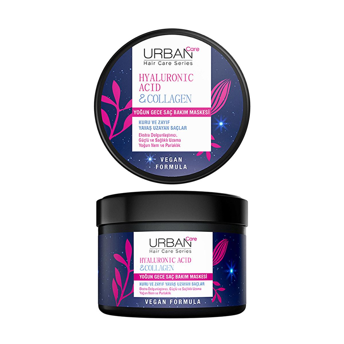 Urban Care Hyaluronic Acid & Collagen Intensive Overnight Hair Mask - Vegan, Paraben-Free Overnight Hair Mask with Hyaluronic Acid & Collagen