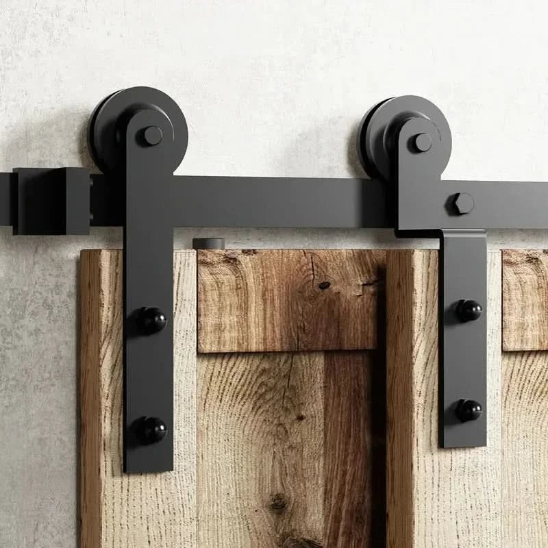 Straight Strap Black Single Bypass Barn Door Hardware Kit