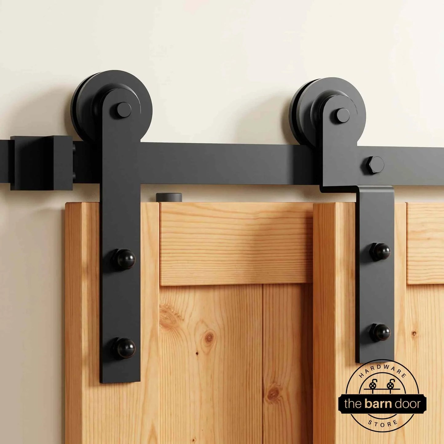 Straight Strap Black Single Bypass Barn Door Hardware Kit