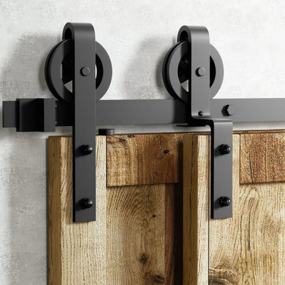 Spoke Wheel Black Single Bypass Barn Door Hardware Kit
