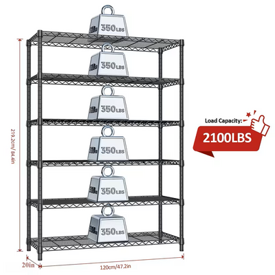 Black 6 tier shelving unit, large size