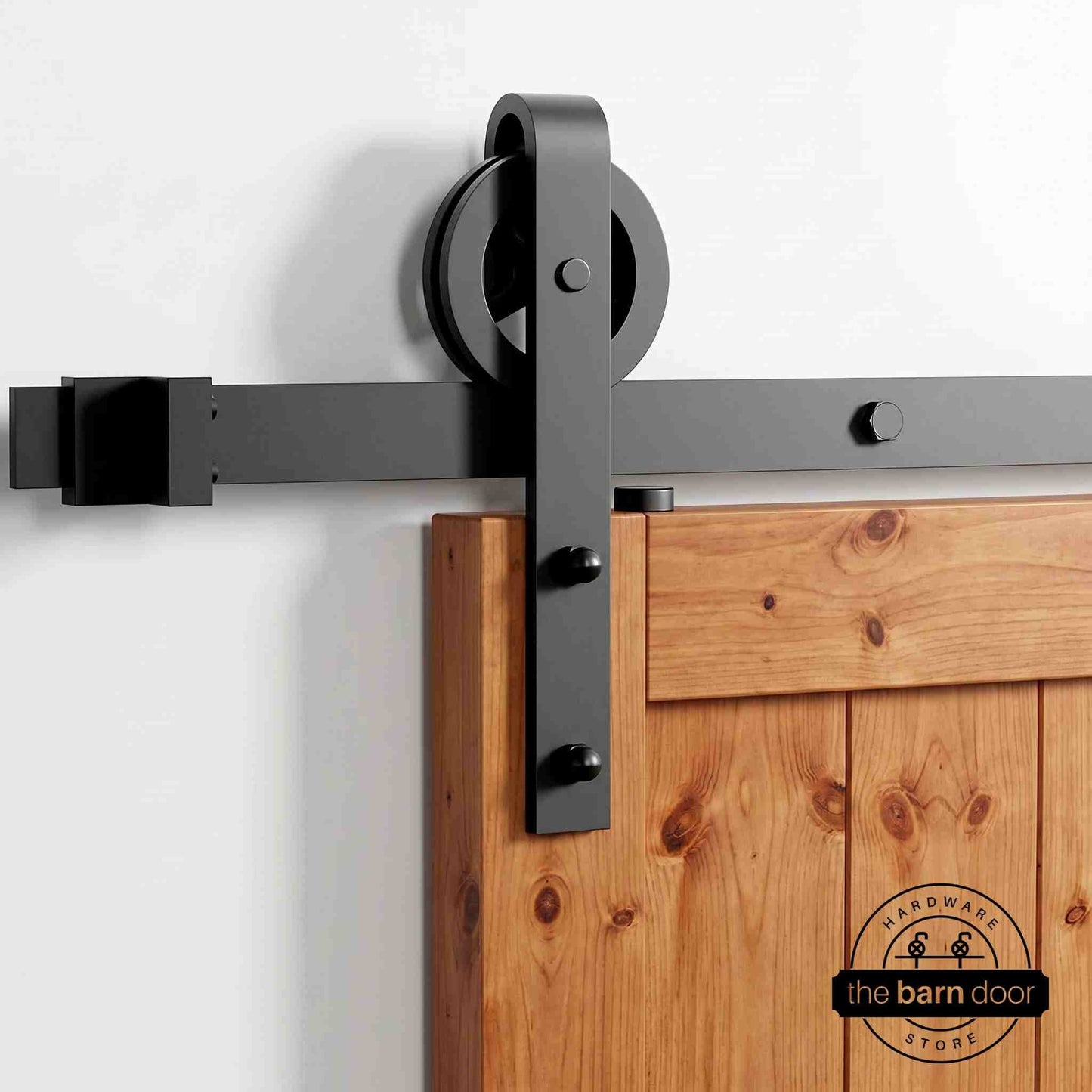 Spoke Wheel Black Single Track Barn Door Hardware Kit