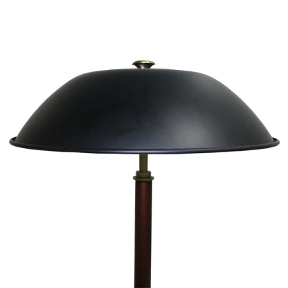 Umbrella Table Lamp – Black Metal Shade, Walnut Rubber Wood Base & E26 Socket | Modern Bedside & Desk Lamp