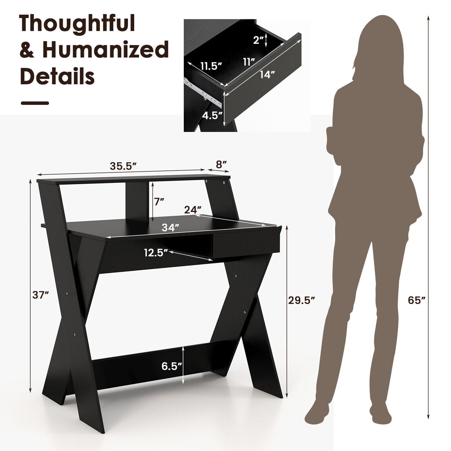 Small Computer Desk with Storage Drawer