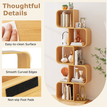 5-Tier S-Shaped Bookcase with 5 Open Cubes for Living Room-Natural