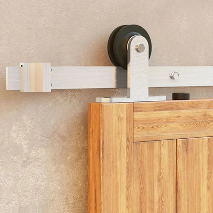 Straight Top Mount Brushed Nickel Single Track Barn Door Hardware Kit
