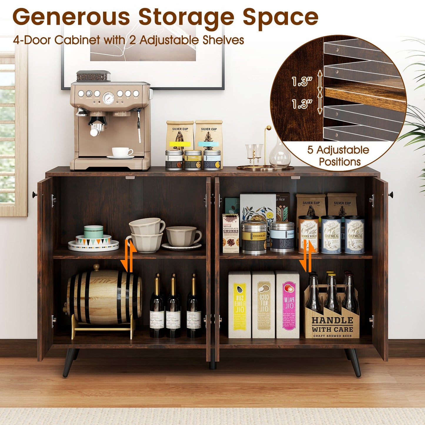Buffet Sideboard Mid Century Modern Storage Cabinet with Adjustable Shelves