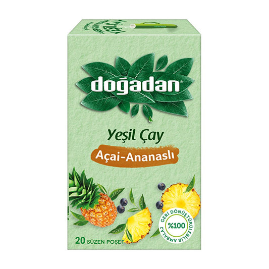 Doğadan Green Tea with Açai and Ananas Flavor - Antioxidant Rich, Stevia Sweetened Herbal Tea