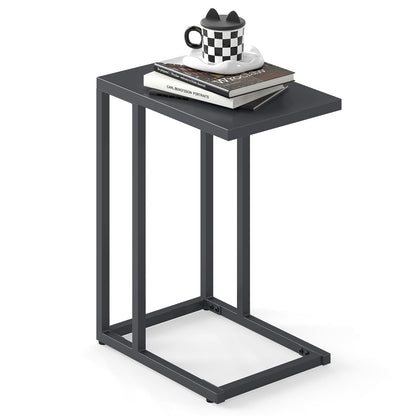 C-Shaped Side Table with Adjustable Foot Pads for Living Room Bedroom-Dark Gray