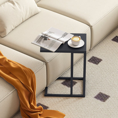 C-Shaped Side Table with Adjustable Foot Pads for Living Room Bedroom-Dark Gray
