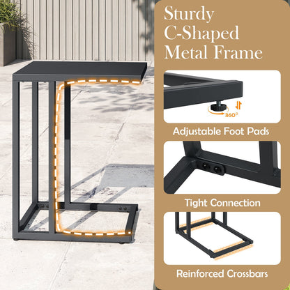 C-Shaped Side Table with Adjustable Foot Pads for Living Room Bedroom-Dark Gray