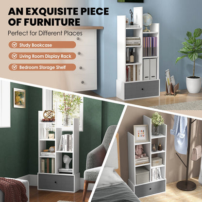 7-Tier Open-Back Bookshelf with Drawer