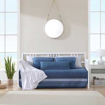 4 Piece Coastal Blue Navy White Stripes Cotton Daybed Cover Bedding Set