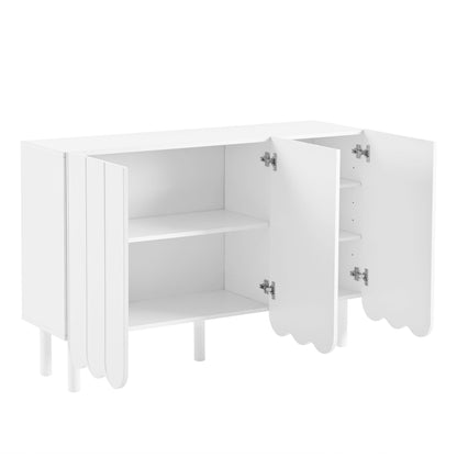 ON-TRANS Cream Style Shoe Cabinet with 5 Adjustable Solid Wood Legs, Large Storage Cabinet with Wave Doors, White