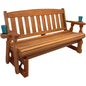 4ft Heavy Duty Porch Glider Bench with Cupholders in Cedar Finish - Made in USA