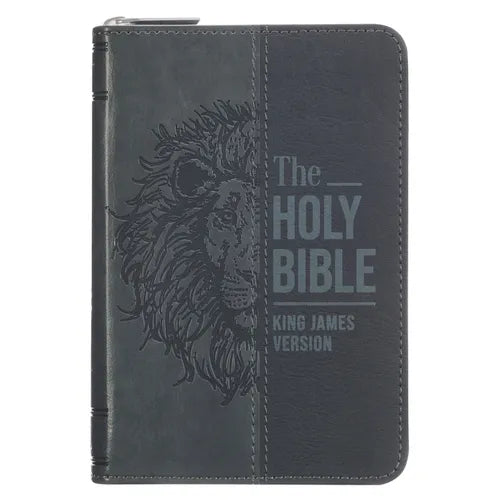 KJV Bible Pocket W/Zip Faux Leather, Black/Gray - Leather