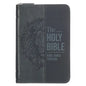 KJV Bible Pocket W/Zip Faux Leather, Black/Gray - Leather