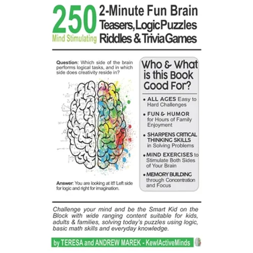 250 2-Minute Fun Brain Teasers, Logic Puzzles, Riddles & Trivia Games: Activity Book for Adults, Kids & Teens with Math Riddles, Logical Puzzles, Ques - Paperback