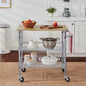 Kitchen Island Cart with Wood Top and 2 Bottom Storage Shelves on Wheels