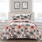 Full/Queen Coral Grey Flowers Lightweight Polyester Microfiber Quilt Set