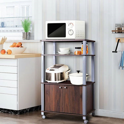 Modern 3-Shelf Kitchen Baker’s Rack Cart on Wheels in Brown Wood Finish