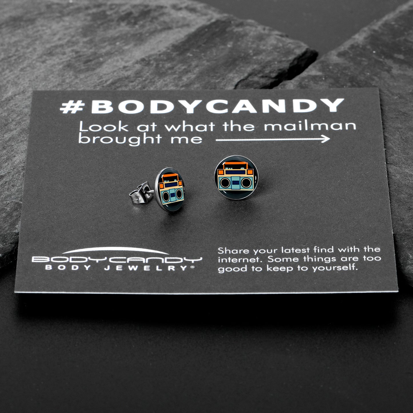Retro Boombox Stud Earrings by Onyx O