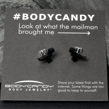 Black Acrylic Tyrannosaurus Rex Dinosaur Stud Earrings