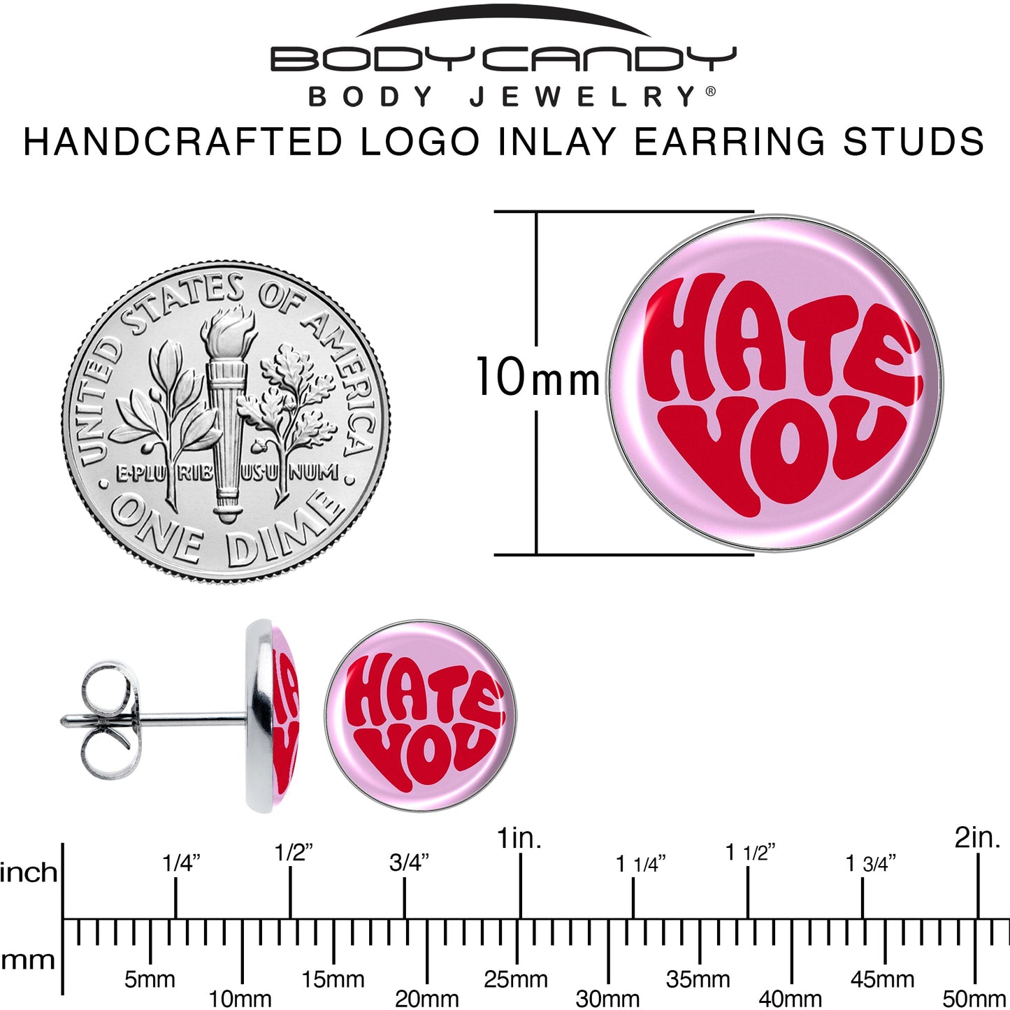 Retro Text Hate You Stud Earrings by Onyx O