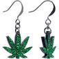 Green Glitter Marijuana Pot Leaf Dangle Earrings