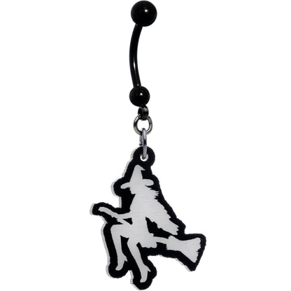 Glow in the Dark Halloween Flying Witch on Broom Dangle Belly Ring