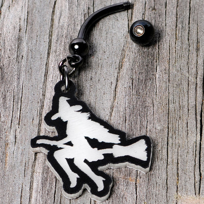 Glow in the Dark Halloween Flying Witch on Broom Dangle Belly Ring