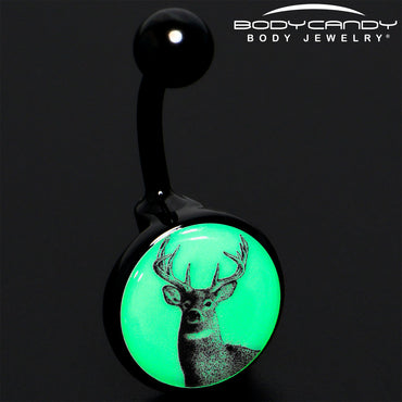 Glow in the Dark Titanium Deer Buck Belly Ring