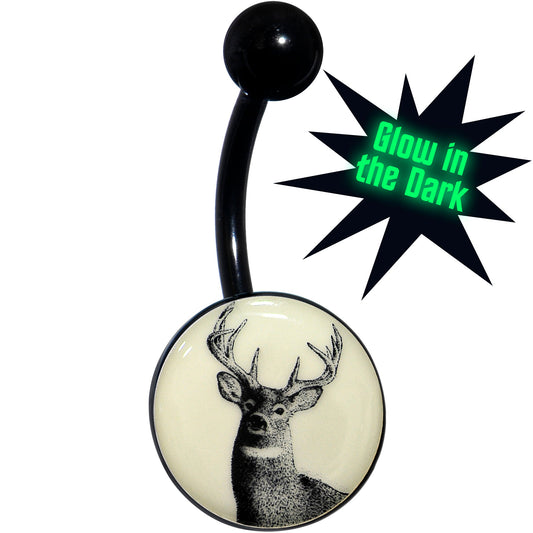 Glow in the Dark Titanium Deer Buck Belly Ring