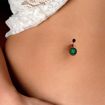 Green St Patricks Day Shamrock Black Belly Ring