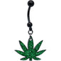 Green Glitter Marijuana Pot Leaf Black Dangle Belly Ring
