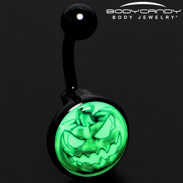 Black Titanium Bad Jack O' Lantern Glow in the Dark Belly Ring