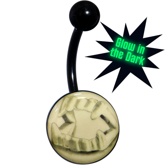 Black Titanium Fearsome Fangs Glow in the Dark Belly Ring