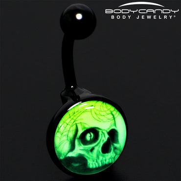 Black Titanium Webbed Skull Glow in the Dark Belly Ring